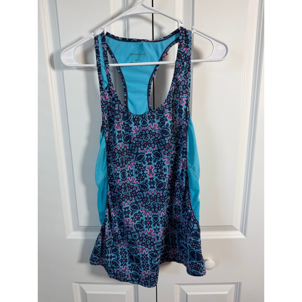 Fabletics Tank Top M Blue Pink Geometric Print